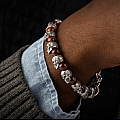 MOTIVATION STERLING SILVER SUGAR SKULL & RED TIGER EYE BRACELET