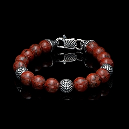 SEASIDE RED JASPER &  STERLING BEAD BRACELET