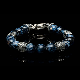 TEMPEST PIETERSITE + STERLING 10MM BEADED BRACELET