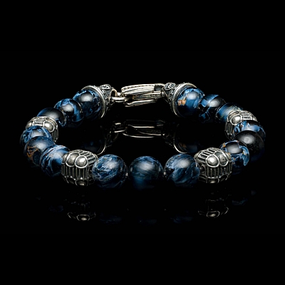 TEMPEST PIETERSITE + STERLING 10MM BEADED BRACELET