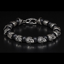 SHAMAN BEADED SKULL BRACELET WITH STERLING SILVER AND ONYX