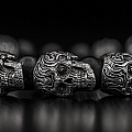 SHAMAN BEADED SKULL BRACELET WITH STERLING SILVER AND ONYX