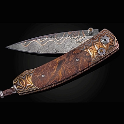 FIRE STORM DESERT IRONWOOD, MOKUME + DAMASCUS FOLDING KNIFE