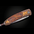 FIRE STORM DESERT IRONWOOD, MOKUME + DAMASCUS FOLDING KNIFE
