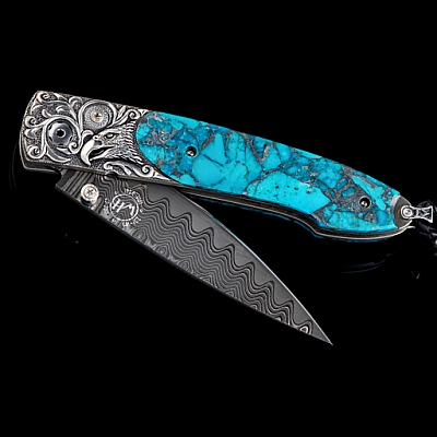 LANCET ZINCE MATRIX TURQUOISE AND STERLING OVERLAY FOLDING KNIFE.  #37 OF 50
