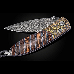 MONARCH FOSSIL MAMMOTH TOOTH + KOFTGARI + DAMASCUS FOLDING KNIFE