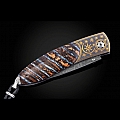 MONARCH FOSSIL MAMMOTH TOOTH + KOFTGARI + DAMASCUS FOLDING KNIFE