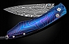 SPEARPOINT ABSTRACT HEAT BLUED DAMASCUS FOLDING KNIFE