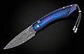 SPEARPOINT ABSTRACT HEAT BLUED DAMASCUS FOLDING KNIFE