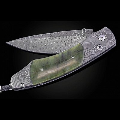 SPEARPOINT GREEN HILLS JADE & DAMASCUS FOLDING KNIFE