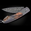 SPEARPOINT TITANIUM, FOSSIL MAMMOTH TOOTH, DAMASCUS FOLDING KNIFE