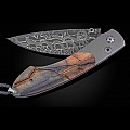 SPEARPOINT TITANIUM, FOSSIL MAMMOTH TOOTH, DAMASCUS FOLDING KNIFE