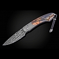 SPEARPOINT TITANIUM, FOSSIL MAMMOTH TOOTH, DAMASCUS FOLDING KNIFE