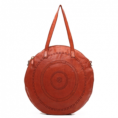 LACED LEATHER MEDIUM ROUND SHOPPER BAG IN COTTO