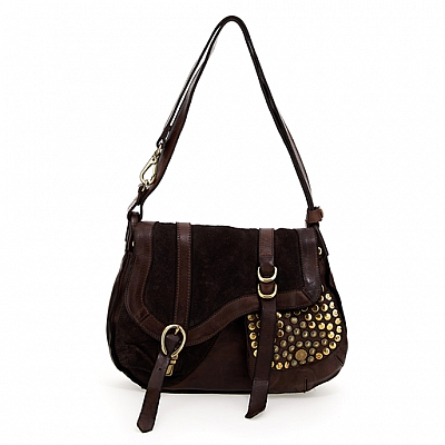 LARGE SADDLE STYLE CARRYALL  WITH STUDS  IN MORO