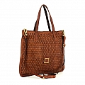 LASER CUT MEDIUM SHOPPER CROSSBODY TOTE IN COGNAC