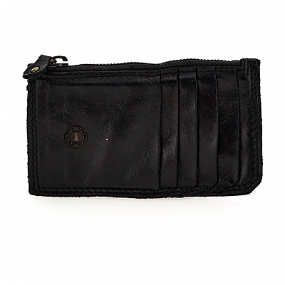 LEATHER CARD HOLDER W ZIP IN BLACK