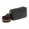 LEATHER PHONE POUCH WITH STRAP IN BLACK