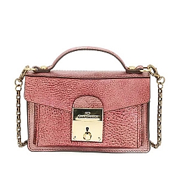 METALLIC LEATHER LUNCHBOX CROSSBODY IN RUBY