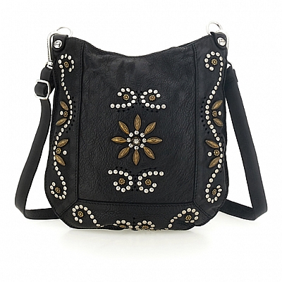 NORA DECORATED CROSSBODY SADDLE POUCH IN BLACK