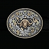 NUECES 1819 OVAL TROPHY W 14K YELLOW AND GREEN GOLD & STERLING SCROLLS, 14K YELLOW GOLD ROPE AND 14K YELLOW GOLD CAPE BUFFALO