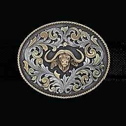 NUECES 1819 OVAL TROPHY W 14K YELLOW AND GREEN GOLD & STERLING SCROLLS, 14K YELLOW GOLD ROPE AND 14K YELLOW GOLD CAPE BUFFALO