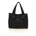 SMALL WOVEN SHOPPING HANDBAG IN BLACK LEATHER