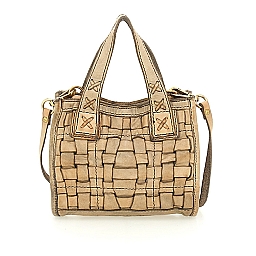 SMALL WOVEN SHOPPING HANDBAG IN ICE LEATHER
