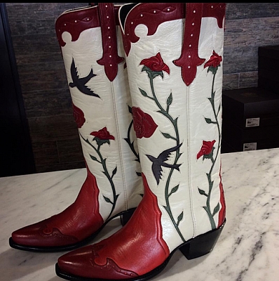 TITA'S BLUEBIRDS 14” BOOTS IN RED AND CREAM