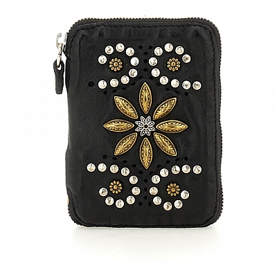 TOSCA DECORATED ZIP AROUND WALLET IN BLACK